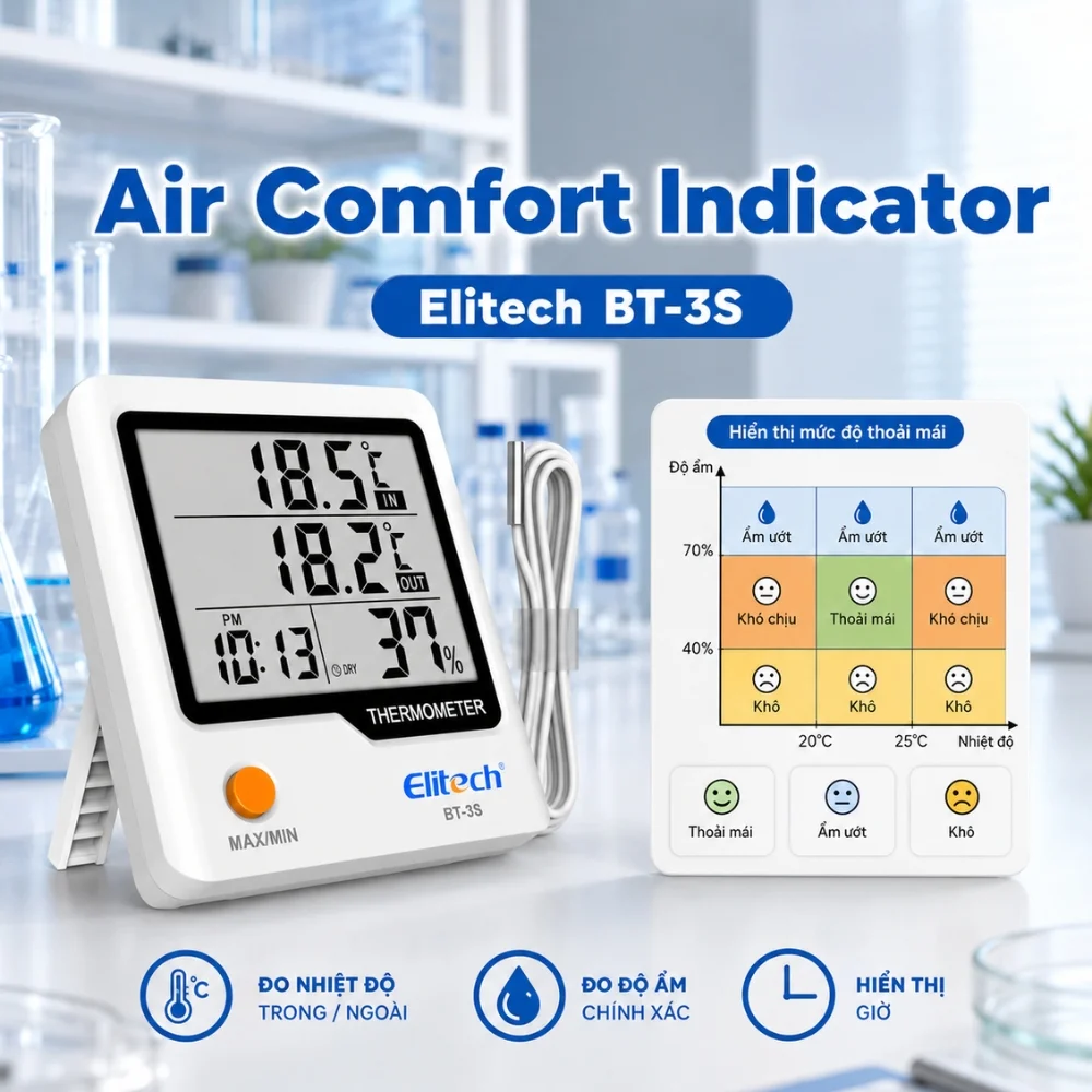 Elitech BT-3S hiển thị chỉ số Air Comfort Indicator
